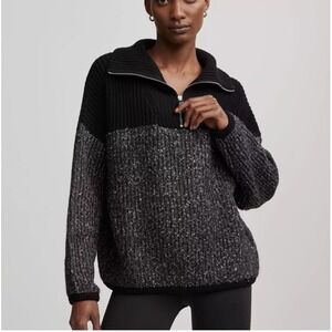 Varley Willard Half Zip Sweater Women Medium Black Gray Marled Knit Pullover
